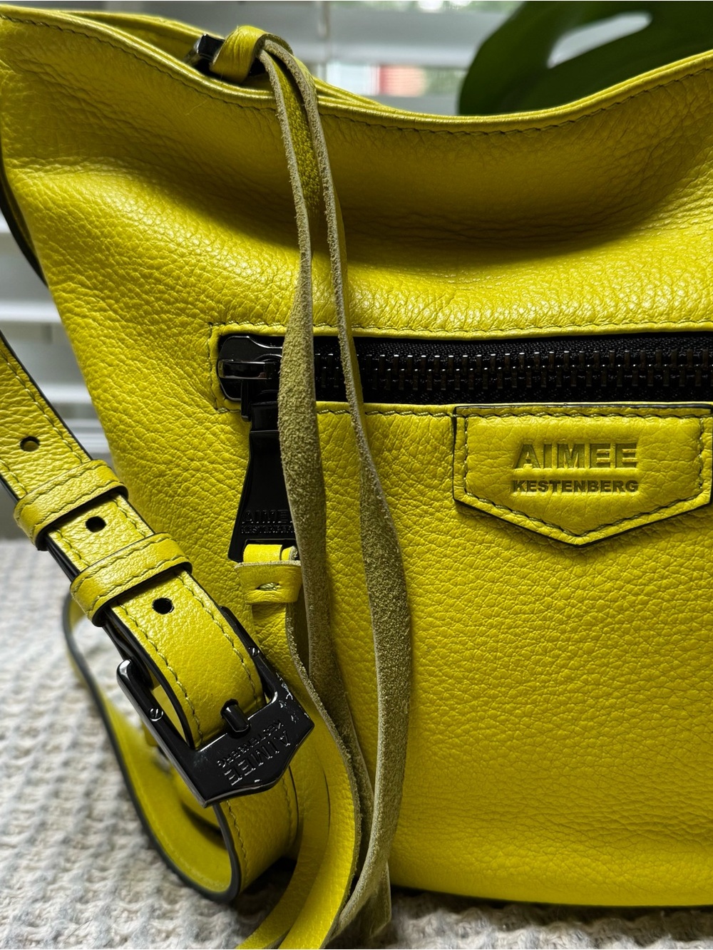 Aimee Kestenberg Lemon Yellow Pebbled Leather Crossbody - Picture 3 of 11